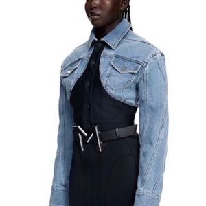 H&M Mugler Collection | Blue & Black Cropped Denim Jacket - XL